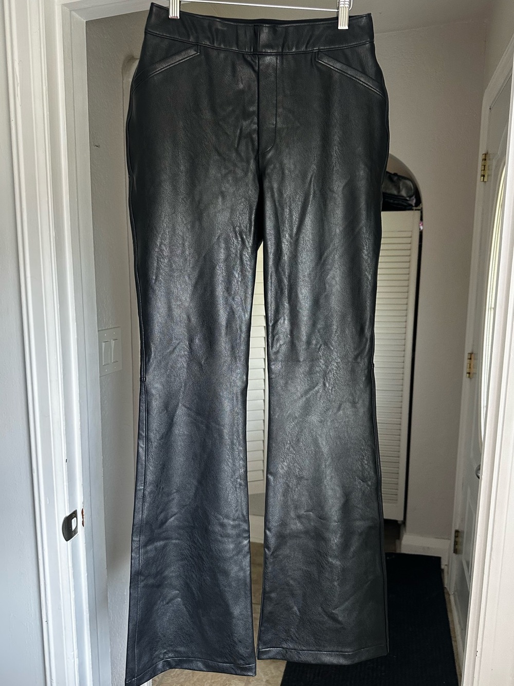 NWT SPANX Black Faux Leather Like Flare Pants Size Large